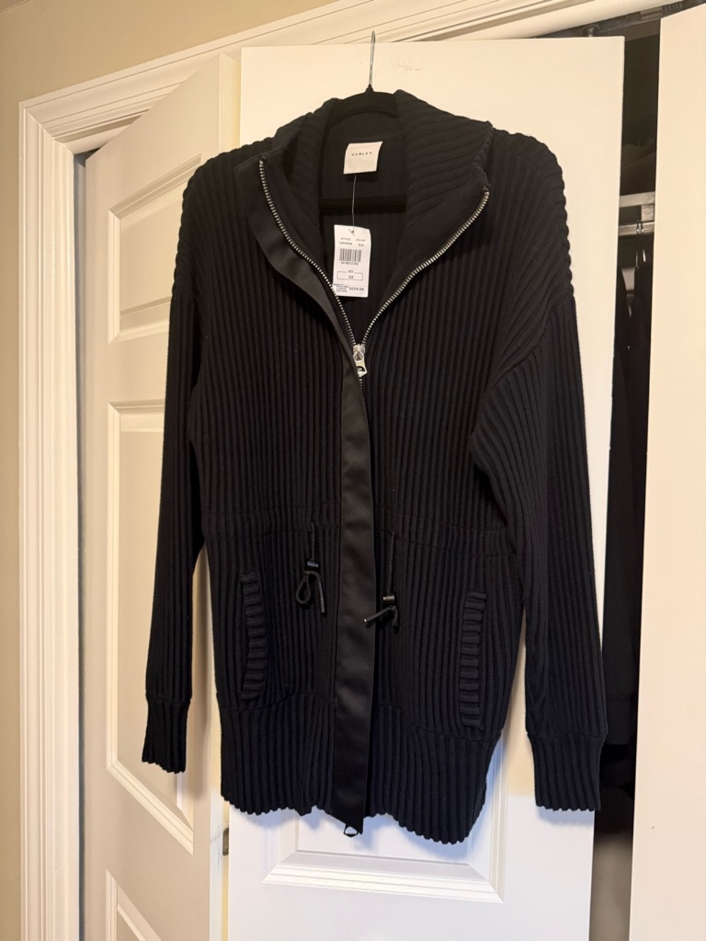 Varley Black Greenfield Ribbed Zip Jacket with Silver Zipper
